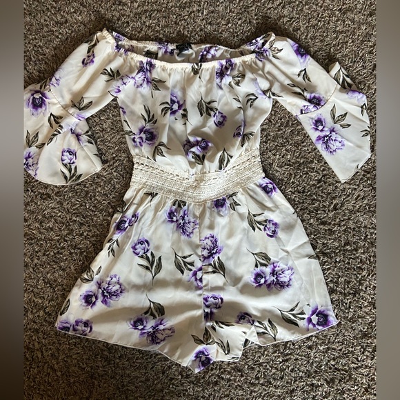 Rue 21 floral Romper off the shoulder dress- Formal - Picture 6 of 8